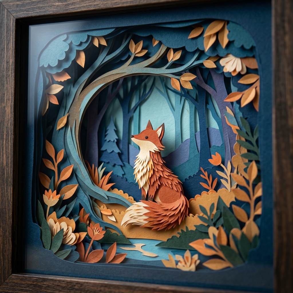 Arte de papel cortado à mão em camadas