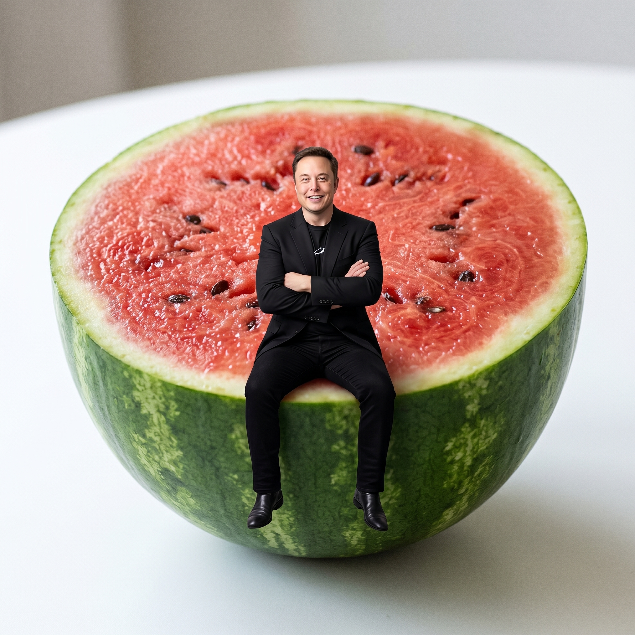 Pessoa em miniatura em fruta gigante